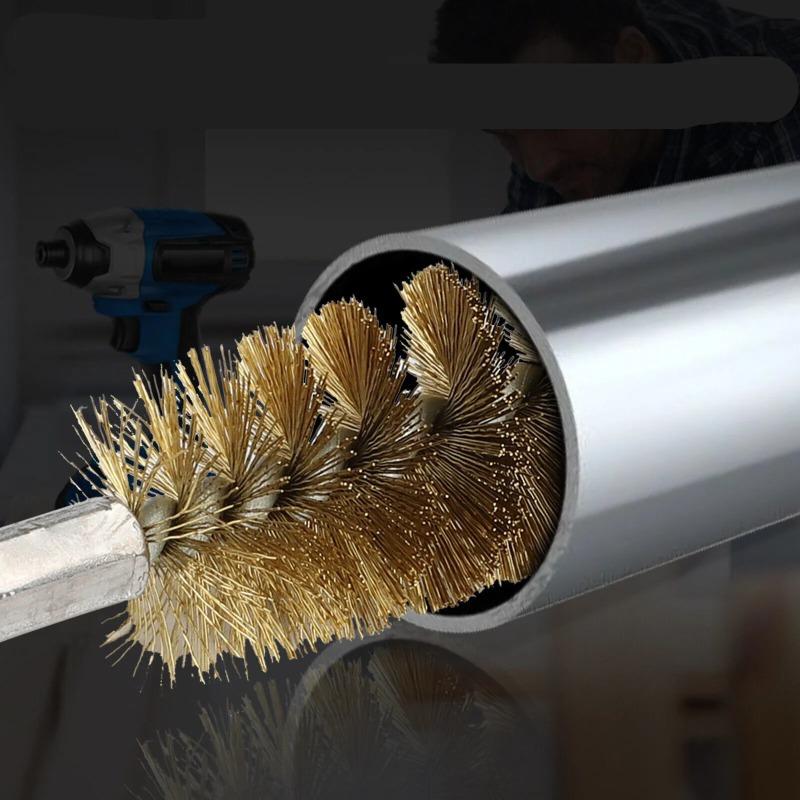 6Pc Bore Wire Brush Twisted 1/4 Inch Hex Shank Brass Bore Cleaning Wire Brushes 8-19mm for Power Drill Impact Driver Accessories.