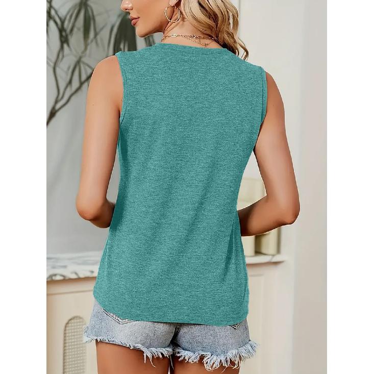 Blue Ink Wash Butterfly Print Women Sleeveless Vest Round Neck Skin Friendly Medium Elastic Casual Daily Tank Top