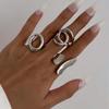 Hiphop Punk Exaggerated Asymmetrical Ring Set for Women Men Fashion Minimalist Geometric Hollow Round Unique Design Ring Jewelry