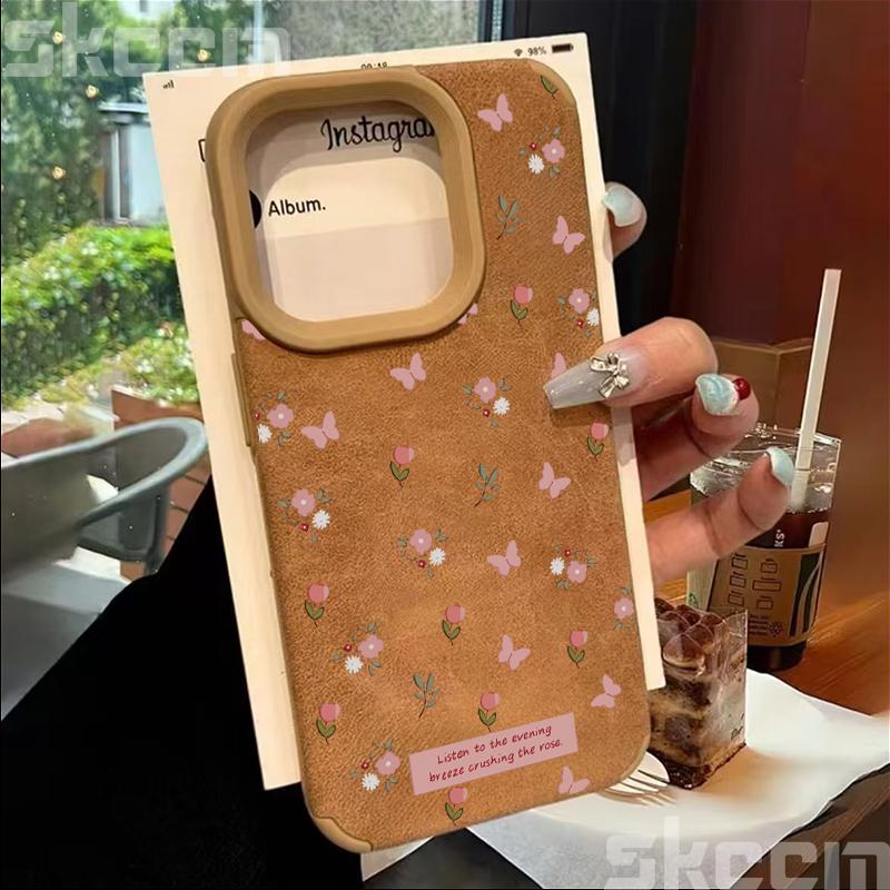 Branches and Leaves Broken Flowers Leather Phone Case For iPhone 16 Pro Max 15 14 Plus 13 12 11 XS Max X XR Shockproof Cover