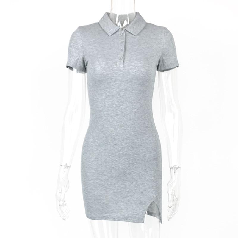 Sommer Sexy Bodycon Kleid Mit Polokragen Kurzen Ärmeln Gestrickter Stoff Für Clubwear
