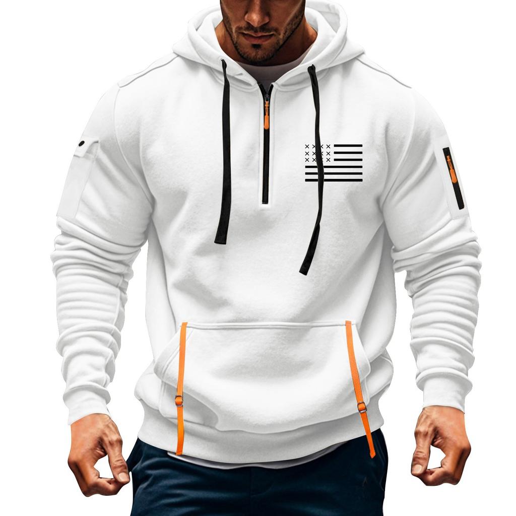 Men's Printed Sweatshirt Hoodie Zipper Arm Pocket Cardigan Men's Sports Large Size Casual Hoodie