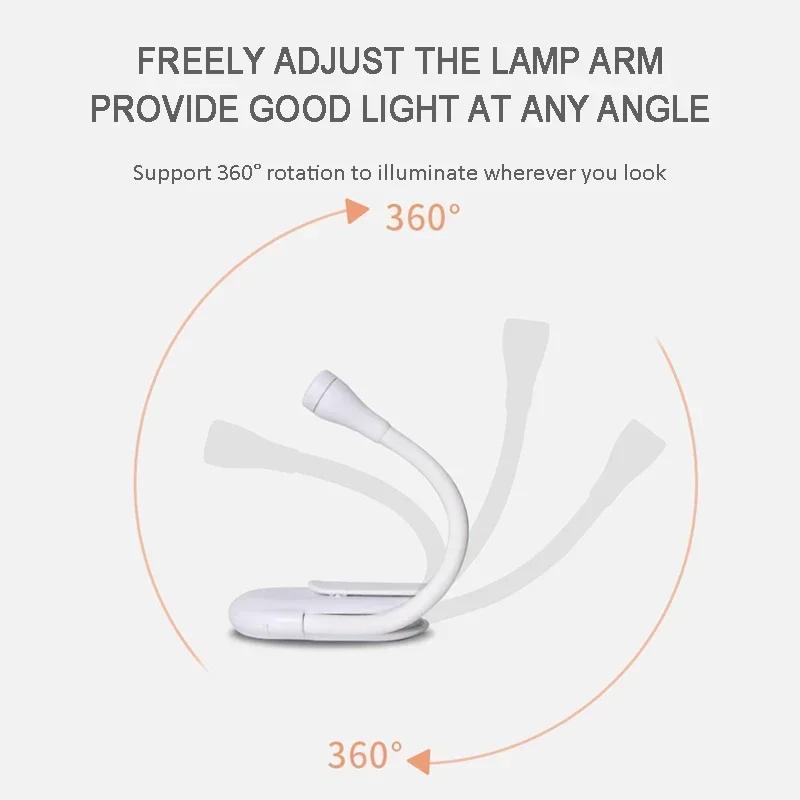 LED Mini Book Light Portable Clip Night Lights USB Charging Dimmable Clip 360° Flip Eye Protect Reading Lamp for Bedroom Camping