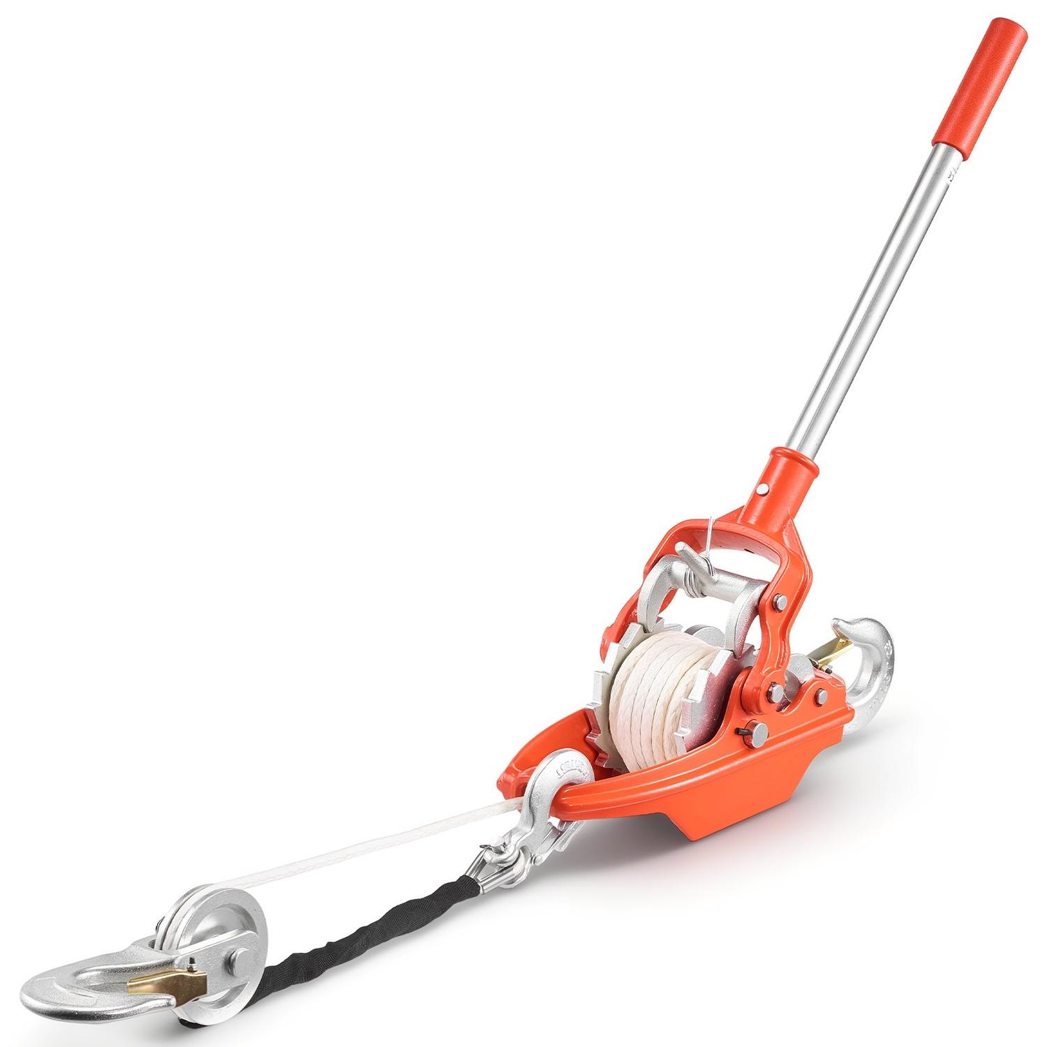 Troliu cu manivelă, Capacitate de tragere 3 tone, Instrument de tragere cu clichet Heavy Duty cu 10,7 m de frânghie cu diametrul de 8 mm și 2 cârlige, Troliu manual pentru copac
