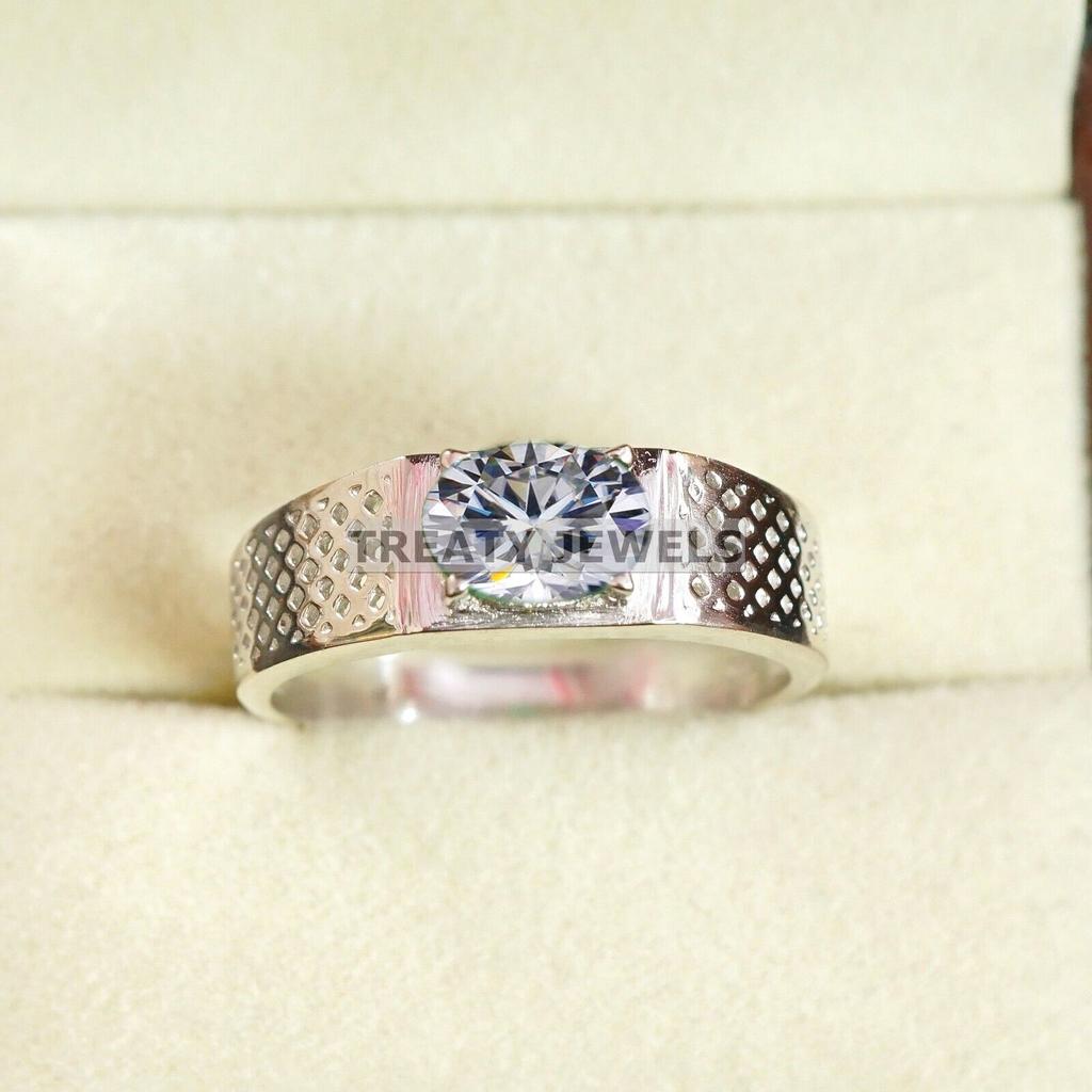 Moissanite Oval Cut Gemstone With 925 Sterling Silver Ring For Men's #B290 JL375681944734