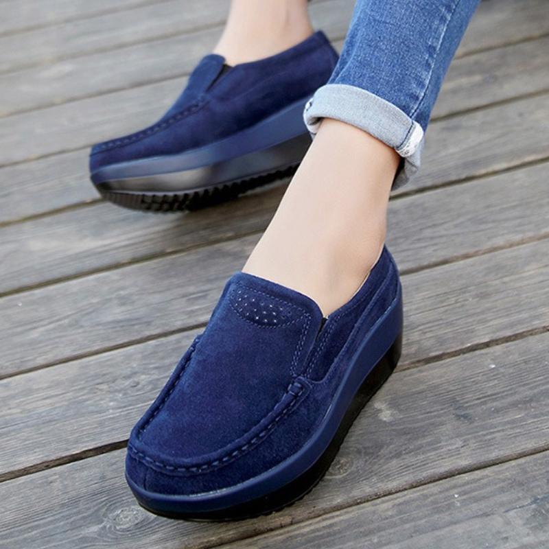 Plüsch Damen Winter Baumwollschuhe Kuhveloursleder Plateauschuhe Warme Walking Loafer Slipper Mutter Schuhe