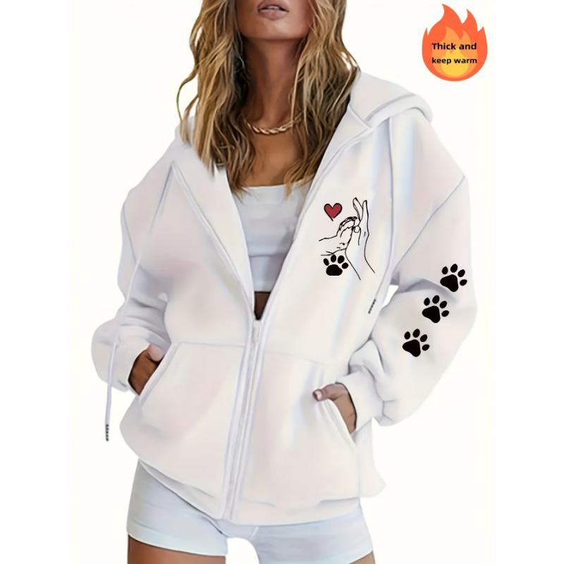 Ladies Casual Zipper Hoodie, Printed Arm Teddy Bear Palm Print Hoodie S