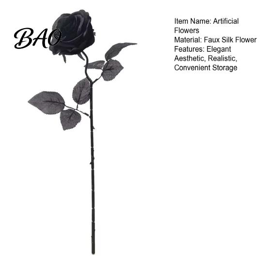 Artificial Flower Bouquets Realistic Silk Black Roses with Long Stems for Wedding Centerpieces, Halloween Home Faux Floral Arrangements Decor,