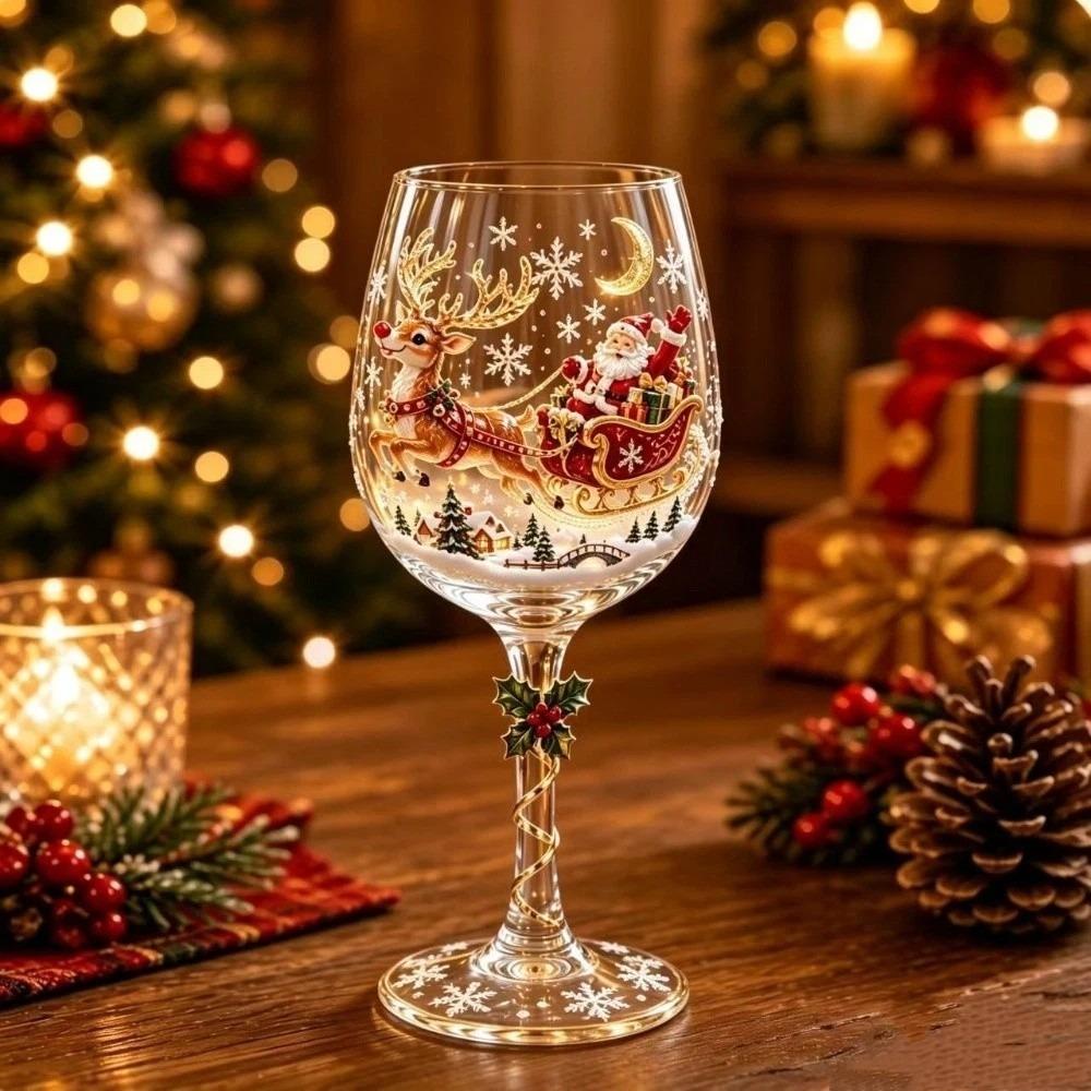 Santa Claus Clear Stemmed Cup Snowman Glass Goblet Decorative Christmas Wine Glass Gift