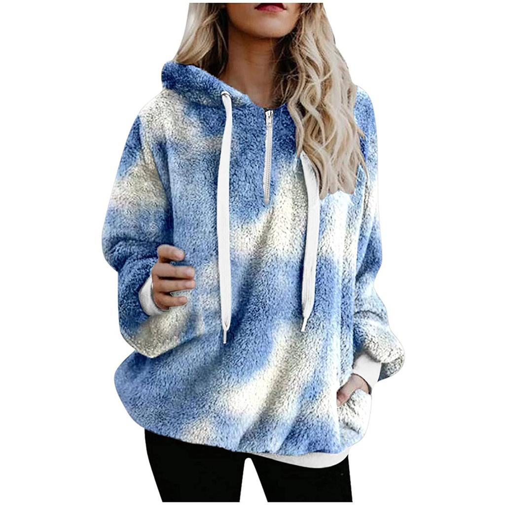 Damen Winter Freizeit Mode Locker Plüsch Kordelzug Kapuzenjacke