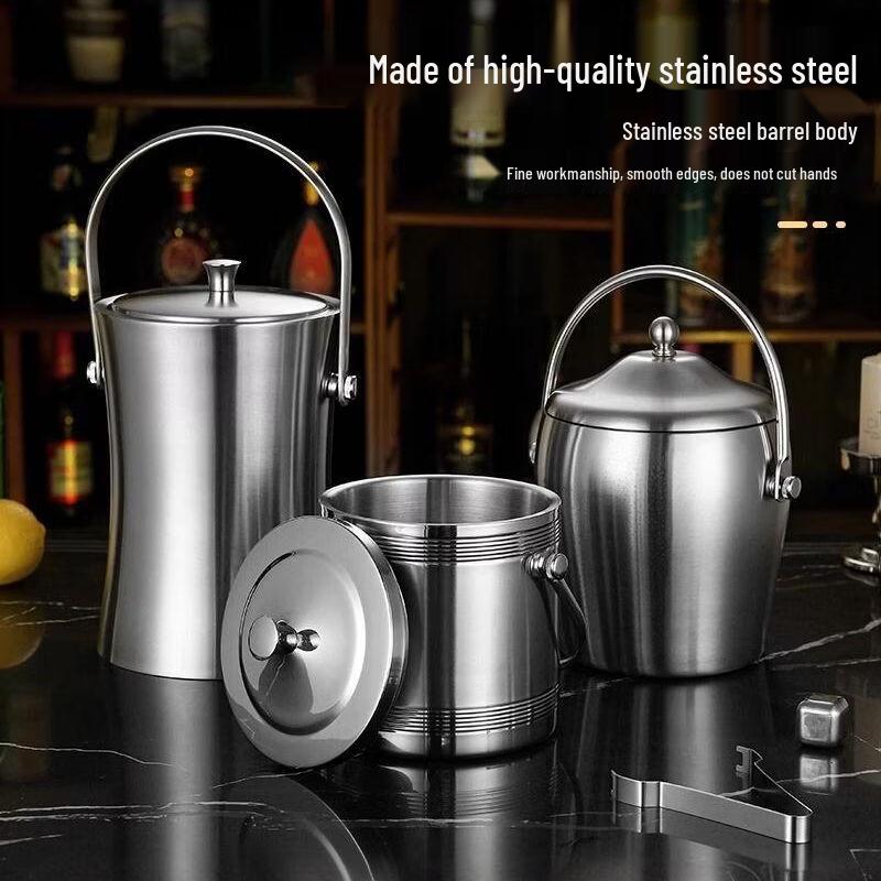 Stainless Steel Double-Layer Insulated Ice Bucket