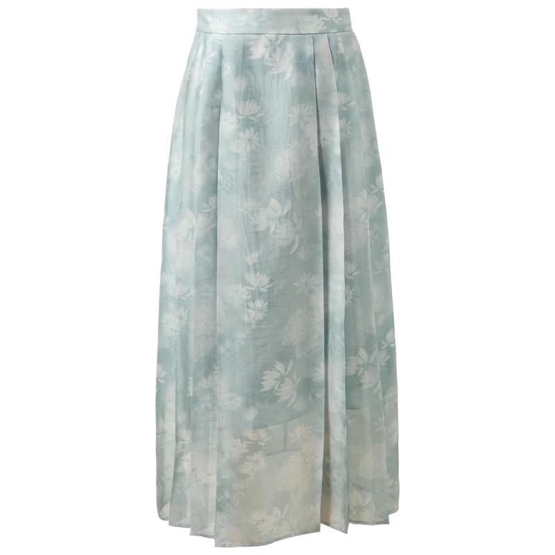 Sancai Floating Life White Lotus Jacquard Horse Face Skirt XL