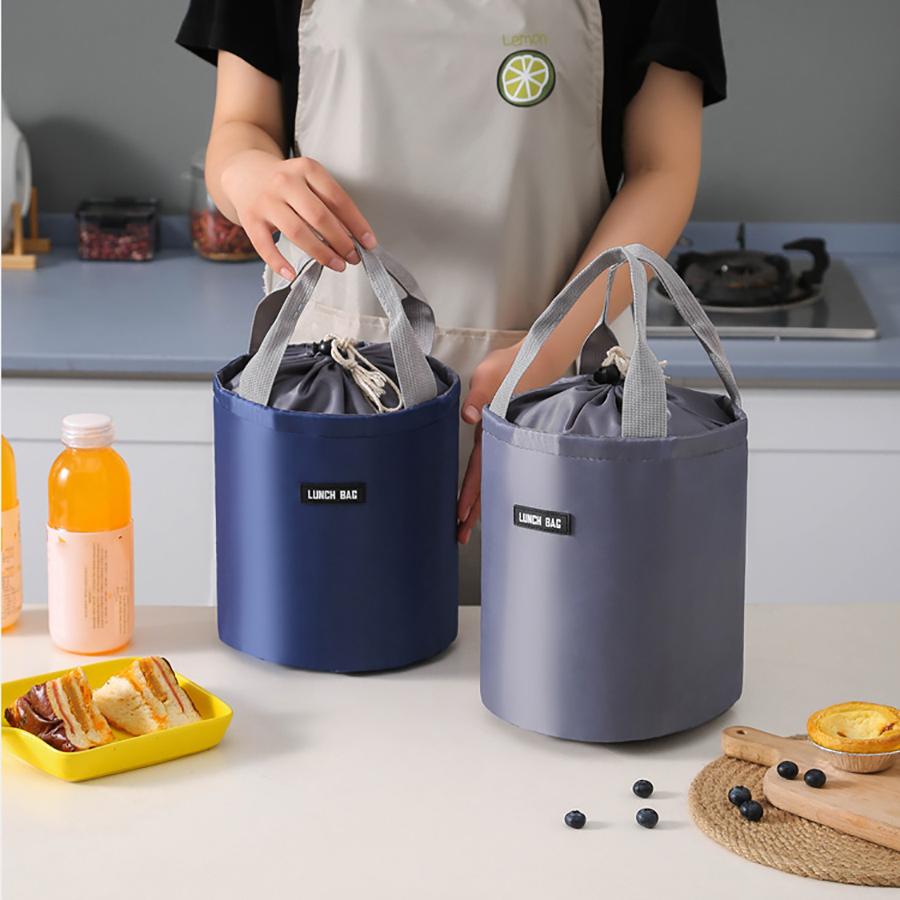 Round Bucket Lunch Box Bag Student Lunch Box Bag Picnic Storage Bag Large Capacity Water Bucket Handbag