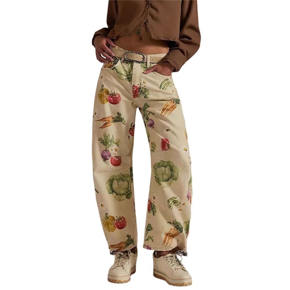 Herfst En Winter Dames Losse Jeans Geprinte Denim Negenpunts Broek Wijde Pijp Middelhoge Jeans Y2K
