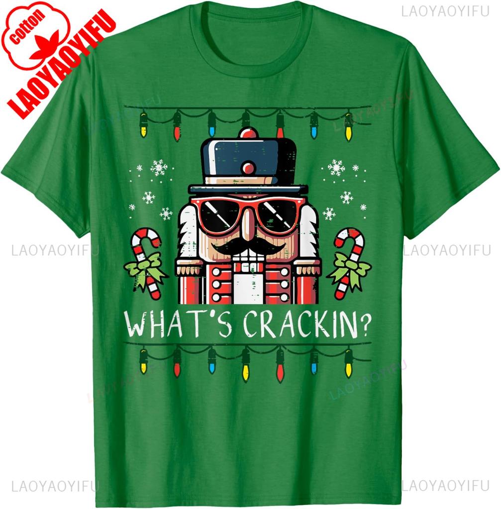 Frohe Weihnachten Nussknacker Whats Crackin Lustiges Zuckerstangenmuster Weihnachten Herren Damen Kinder Normales Kurzarm Freizeitstil T-Shirt