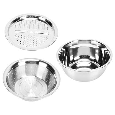 304 Stainless Steel Drain Basin 3 In 1 Set Vegetable and Fruit Cut Kneading Basin Cutting Plate Rice Sieve Pot