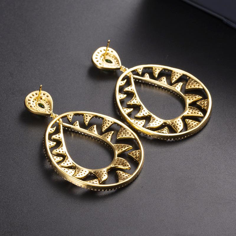 WWJ Luxury Hollow Out Design Round Dangle Earrings Zirconia Women Wedding Party Jewelry