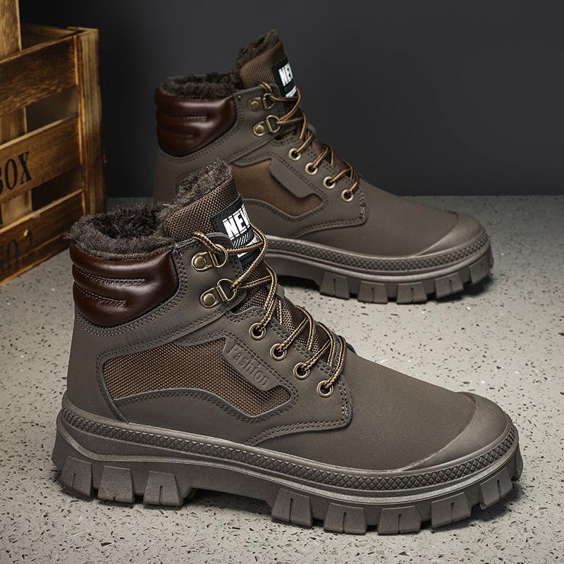 

Rhubarb Martin boots men s 2025 new winter velvet warm high-top men s shoes outdoor sports non-slip tooling boots 45 кофейный