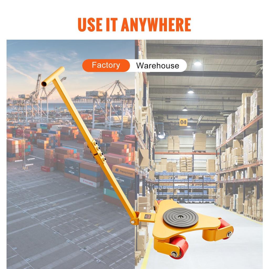 Machinery Skate Dolly, 6614 LBS/3T Industrial Machinery Mover with Handle, Carbon Steel Machinery Moving Skate with 3 360° Swivel PU Wheels, 360°