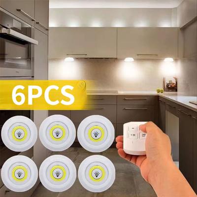 6 יחידות LED תחת ארון לעמעום עם שלט רחוק מופעל על סוללות LED ארונות אורות ארון בגדים תאורת לילה