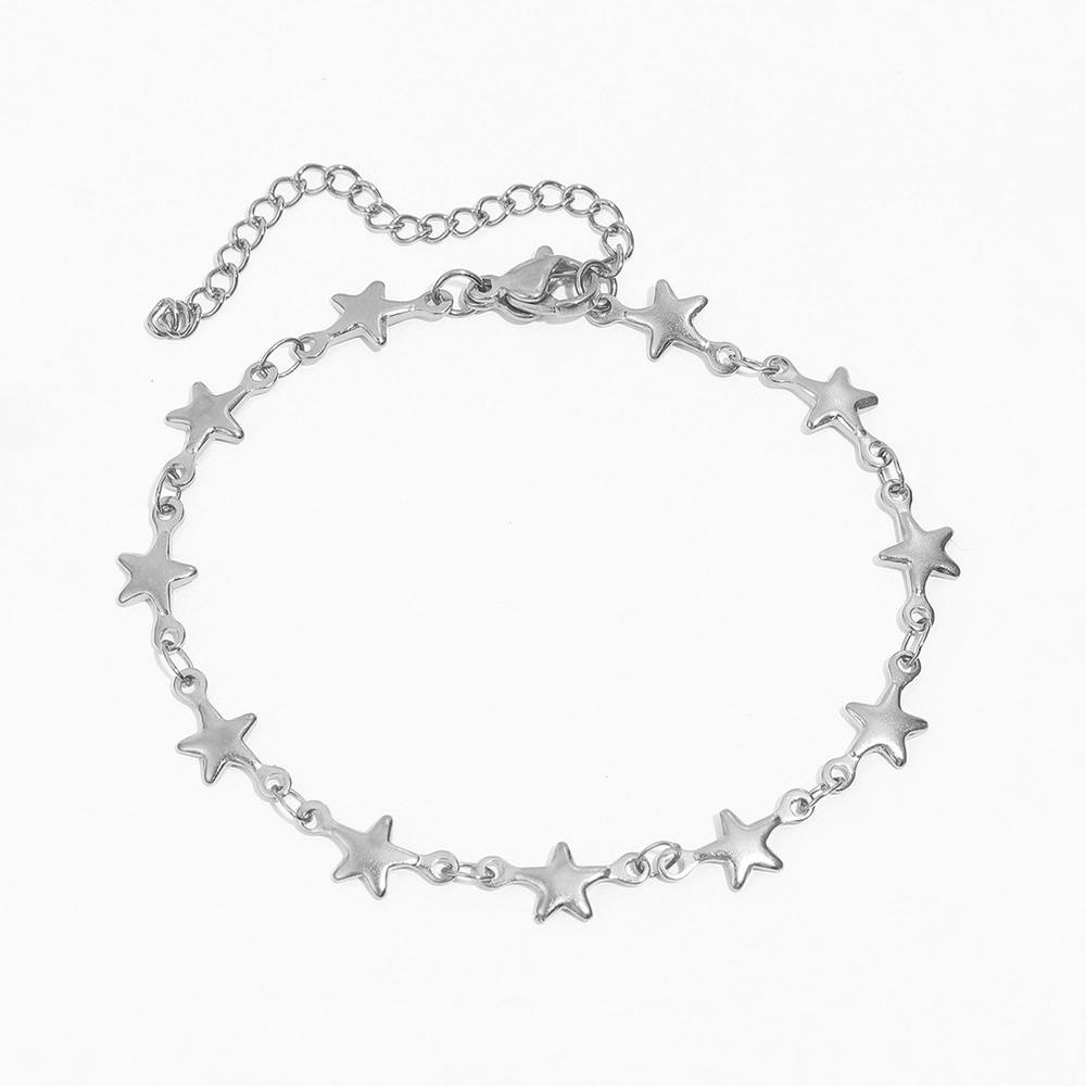 2Pcs/Set Stainless Steel Star Double-Layer Anklets for Women Ladies Waterproof Small Hole Bead Foot Chains Jewelry Accessories