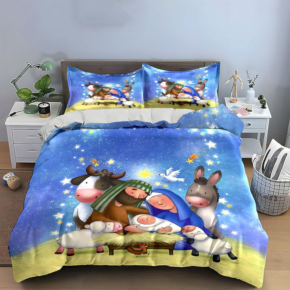 Nativity Scene with Animals Bedding Duvet Cover Set Duvet Cover Pillowcases  (1*Duvet Cover 2*Pillowcases, without duvet insert)