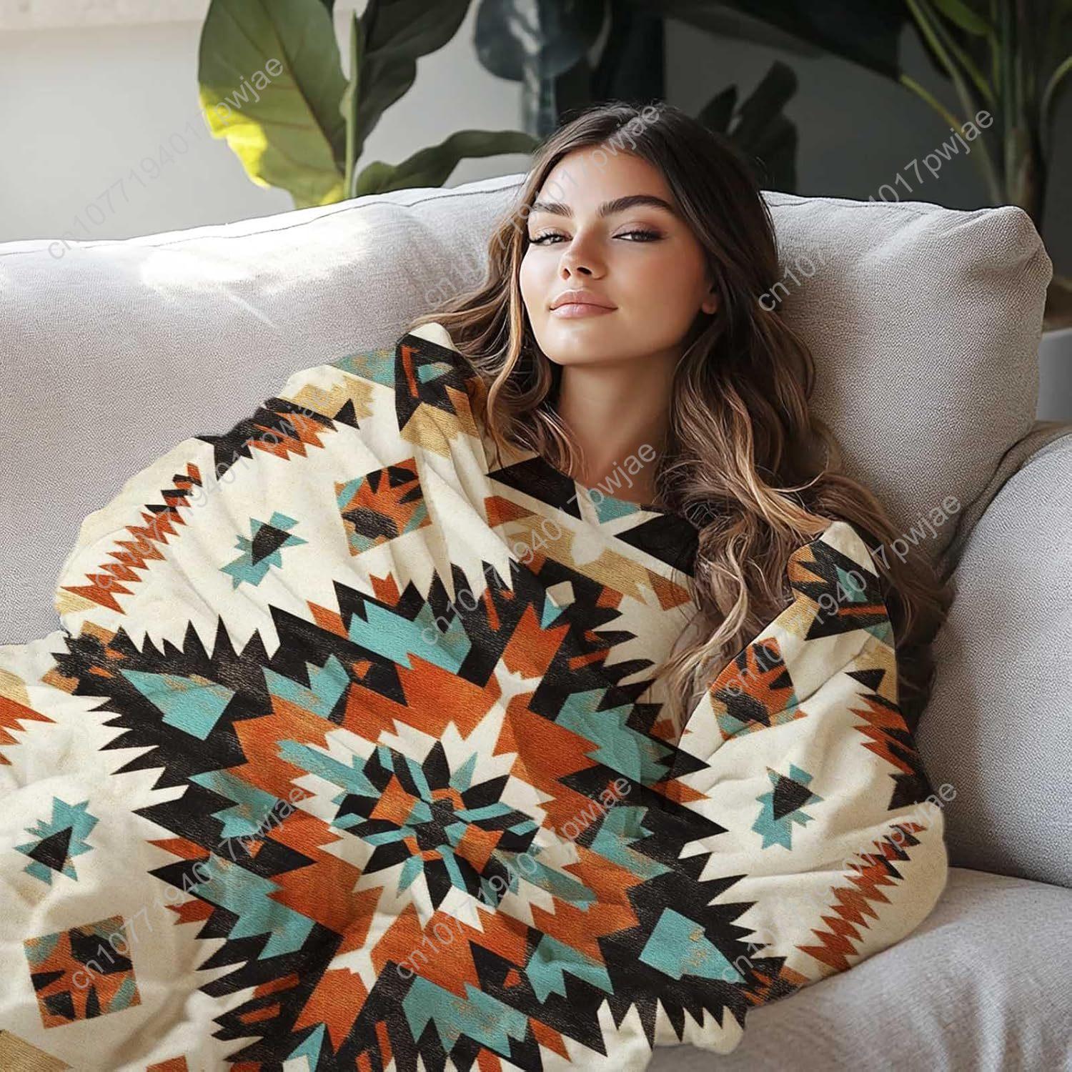 Native American Blanket with Geometric Tribal Patterns Earth-Tone Southwest Decor Throw Blanket for Men Women Custom blankets 75cmx90cm