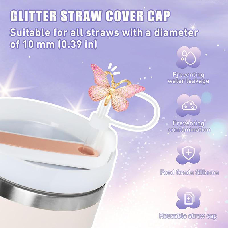 6Pcs Silicone Butterfly Straw Cover Cap Spill Stopper For Water Cup Heat-Resistant Dust Proof Straw Plug Cap Accessory