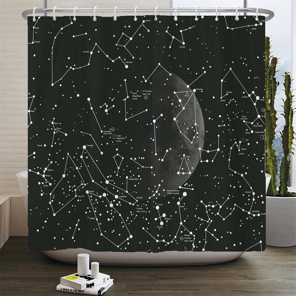 Waterproof Shower Curtain Set Moonlight Sea Starry Sky Scenery Bath Rug And Mats With Hooks Toilet Seat Cover Bathroom Decor