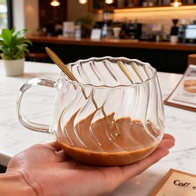 JUSTINLAU 400ml High Borosilicate Glass Cups Creative Striped Mug Pumpkin Cup Breakfast Milk Glass Water Cup Teacup Home Office