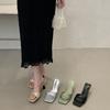 French temperament high-heeled cool slippers wear one-word square head open-toed minimalist style fine-heeled sandals women