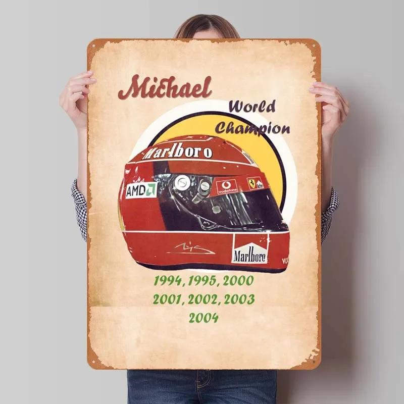 Michael Schumacher Metalowy Znak Plakaty Wyścigowe Dekoracja Dekoracja Ścienna Dekoracja Pokoju Dziennego Mężczyzna Vintage Elementy Dekoracyjne do Domu Mural Artystyczny