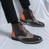 British Men's Mid-High Leather Brogue Boots: Fashionable Retro Business-Casual, Pointed Toe, Height-Increasing.