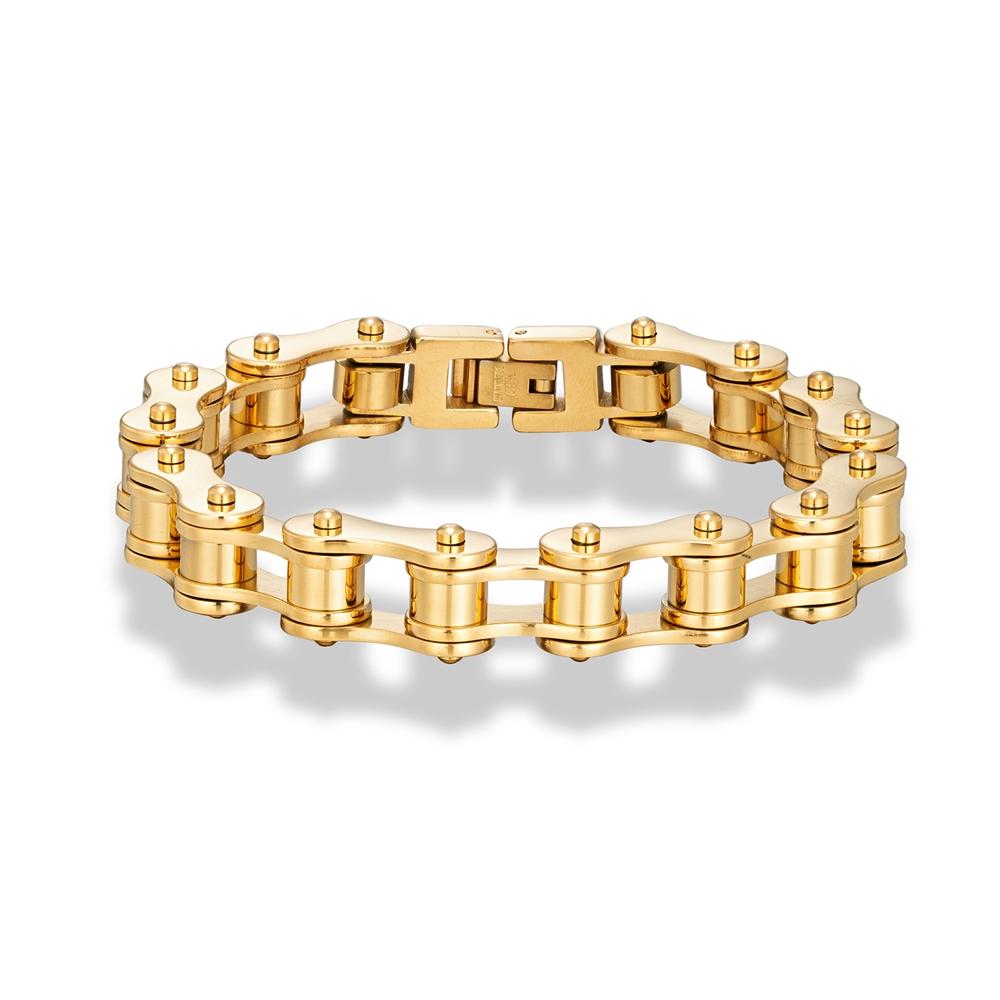 Locomotive Men Punk Rock Bicycle Chain Bracelet 18k Gold Plated Stainless Steel Mountain Bike Chain Accessory Male Gifts