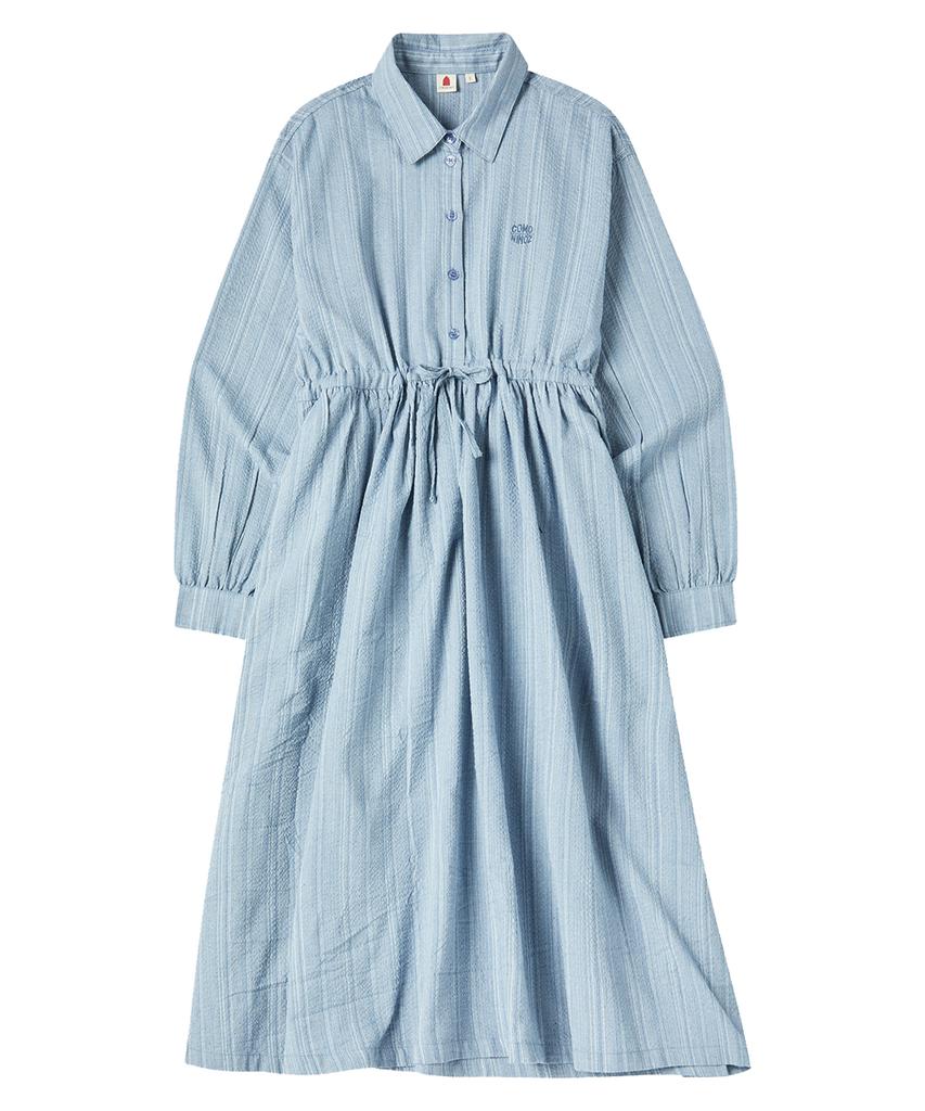 Comoni Nose W Shirring Long One-Piece [Blue]
