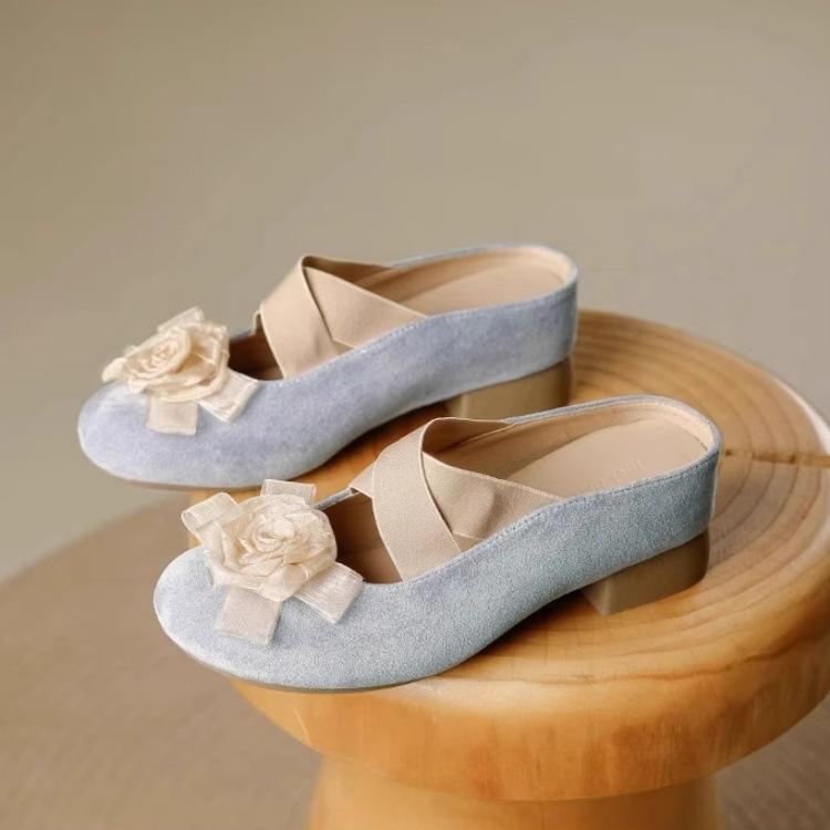 Camellia bag head half slippers women's outer wear 2025 new summer lazy one pedal cool slippers flat shoes