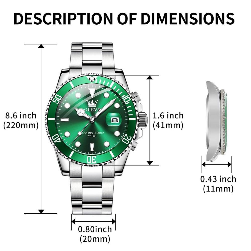 OLEVS Classic Big Face Men's Business Dress Watch Green Black White Blue Dial Luminous Quartz Stainless Steel Round Flywheel Multi-function