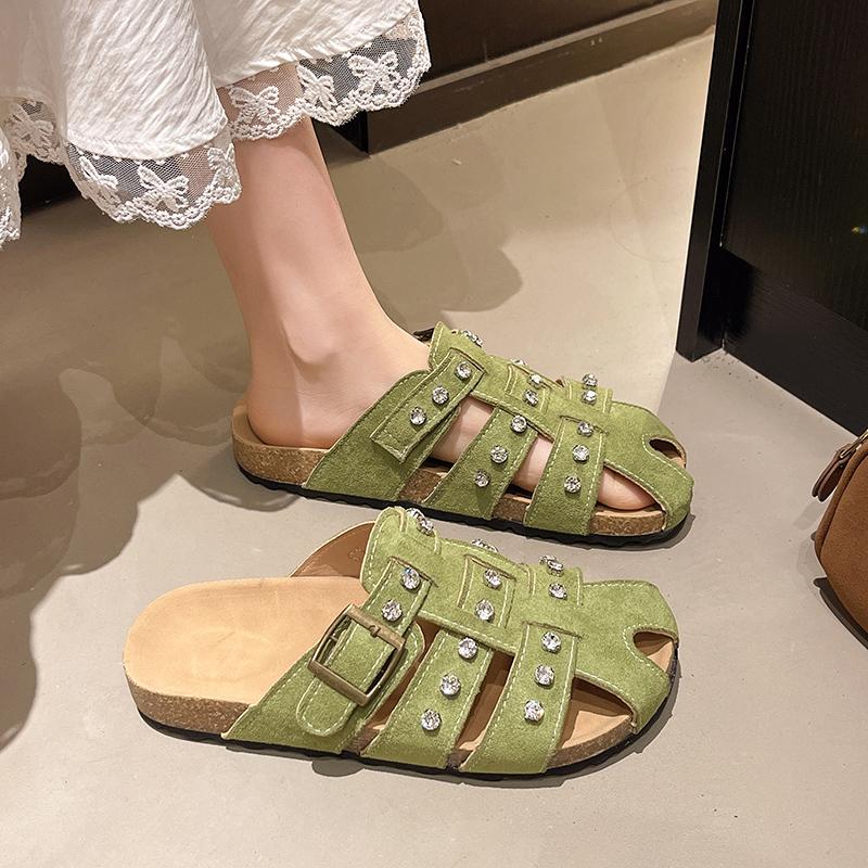 Fashion 2025 High Quality Women's Buckle Slippers Slip-on Open Toe Flat with Non-slip Casual Summer Ladies Beach Slippers Large Size