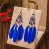 Vintage Ethnic Bohemian Crystal Beads Handmade Feather Tassel Women Earrings Long Drop Dangle Boho Jewelry Pendientes Mujer