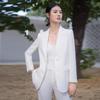 Women's Elegant White Designer Blazer Set: Professional Korean-Style Formal Wear for Interviews and Social Events