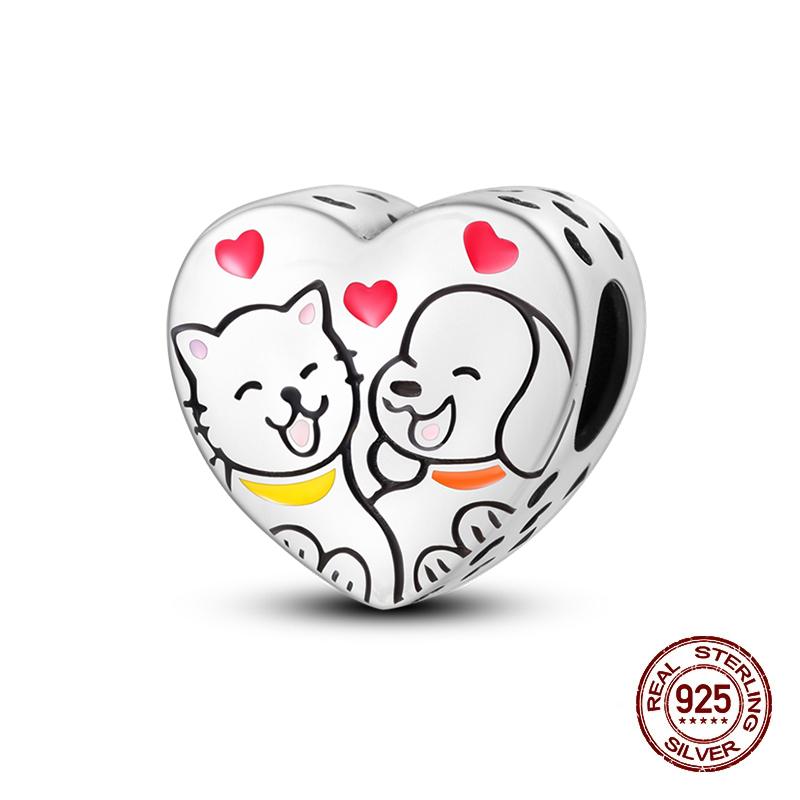 Copper Heart Dog Cat Warm Family Charms Beads Fit 3Mm Original Bracelets Fine Diy Mother'S Day Jewelry Gift