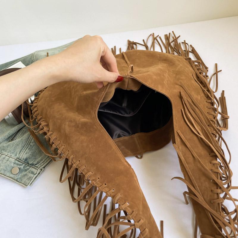 Vintage Fringe Hobo Bag Women Tassel Shoulder Bag Large Retro Tote Handbags Hippie Armpit Bag Western Cowgirl Underarm Pouch
