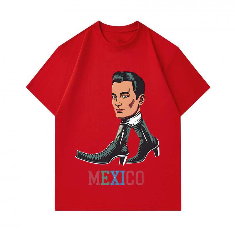 Men's 100% Cotton Crew Neck Short Sleeve T-Shirt, Fun Mexico Cool Man Boot Art Print Casual Comfortable Summer Tee for Daily Wear