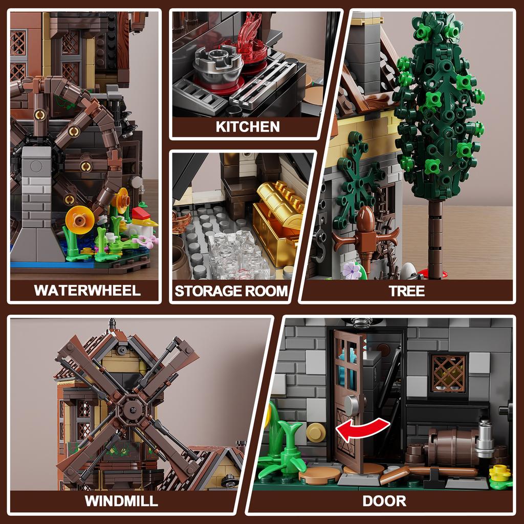 Non-Toxic 1436Pcs Brown Farm Hut Model Building Blocks Toy Farm House Puzzle Bricks Sets Educational Toys Desktop Ornament Gifts