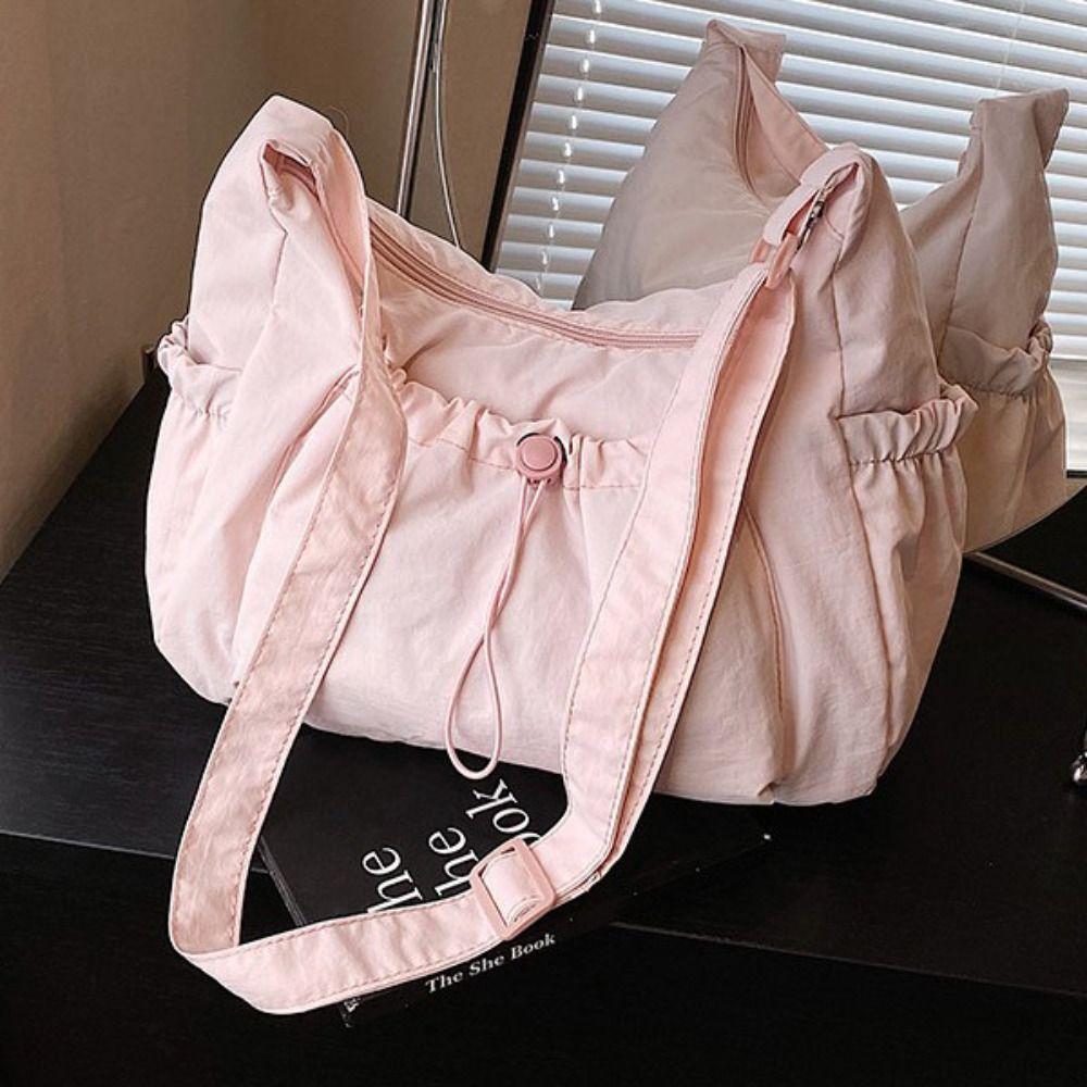 

Korean Style Nylon Shoulder Bag Handbag Drawstring Bag Fashionable Crossbody Bag Office Worker білий