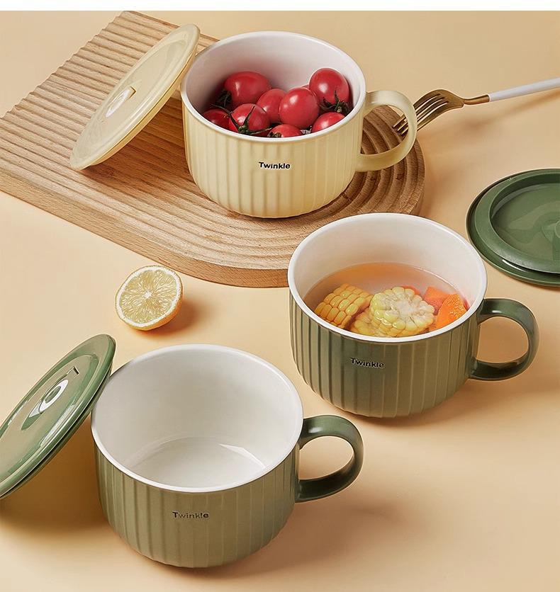 Mikrowellengeeignete Keramik-Nudelschale mit Deckel für Büroangestellte und Bento-Mittagessen