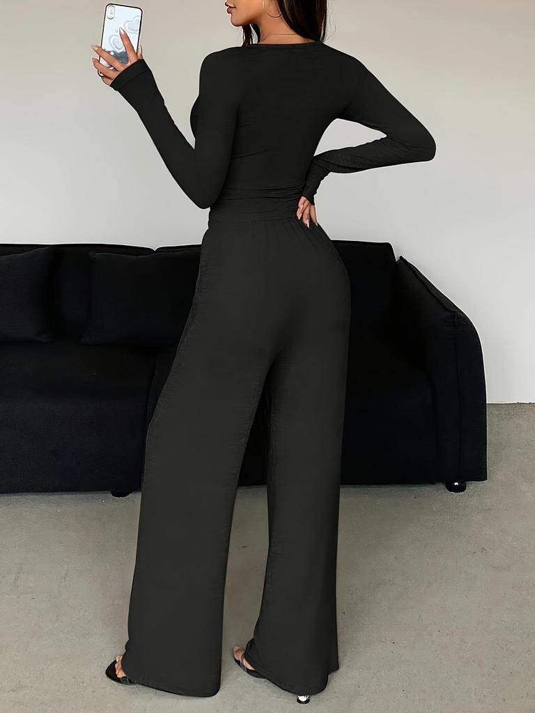 2025 Cross-Border Women's Fall Two-Piece Set: Long-Sleeve Button-Up Bodycon Top + Extra-Long Pants