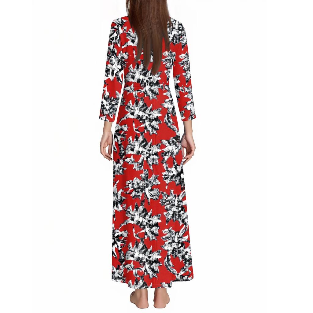 Rochie Maxi A-Line Casual de Plajă pentru Femei cu Mâneci 3/4, Decolteu în V și Imprimeu Floral