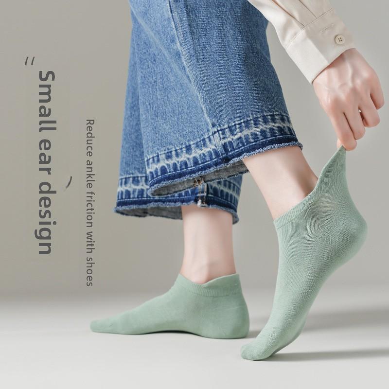 5 Pairs Women's Spring and Summer Antibacterial Breathable Anti-pilling Women's Boat Socks Casual Tight-woven Boneless Women's Socks