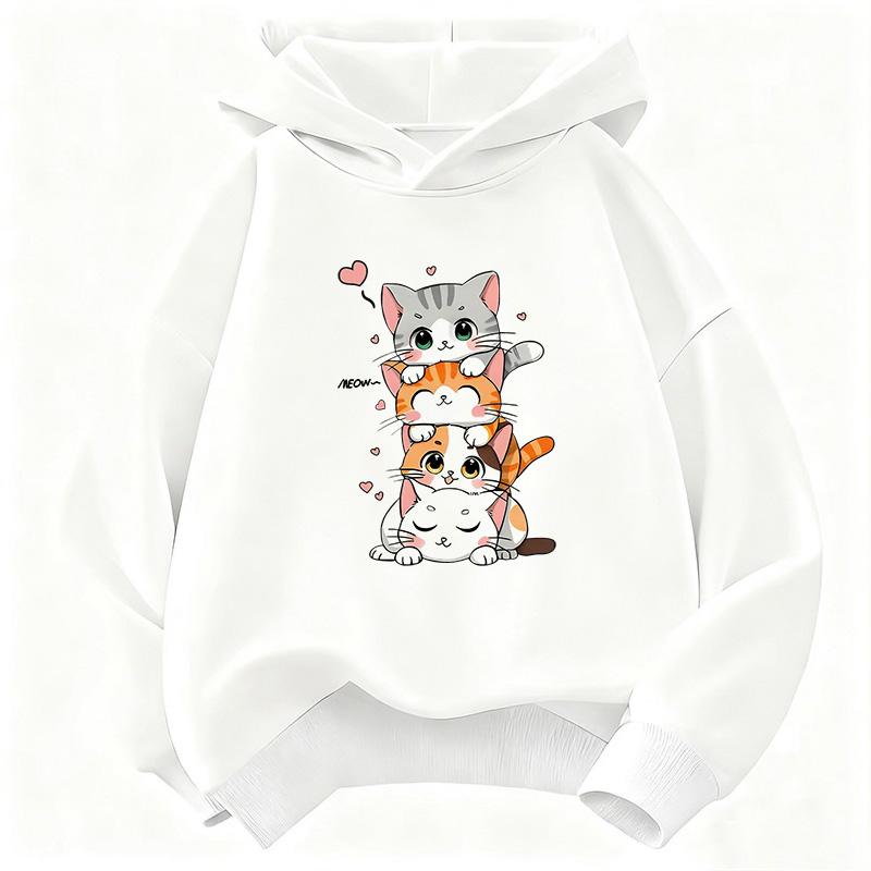 Children Hoody Cute Cat Graphic Kids Hoodie Long Sleeve Sweatshirt Cartoon Animal Boys Girls Clothes Kawaii Kitten Tops
